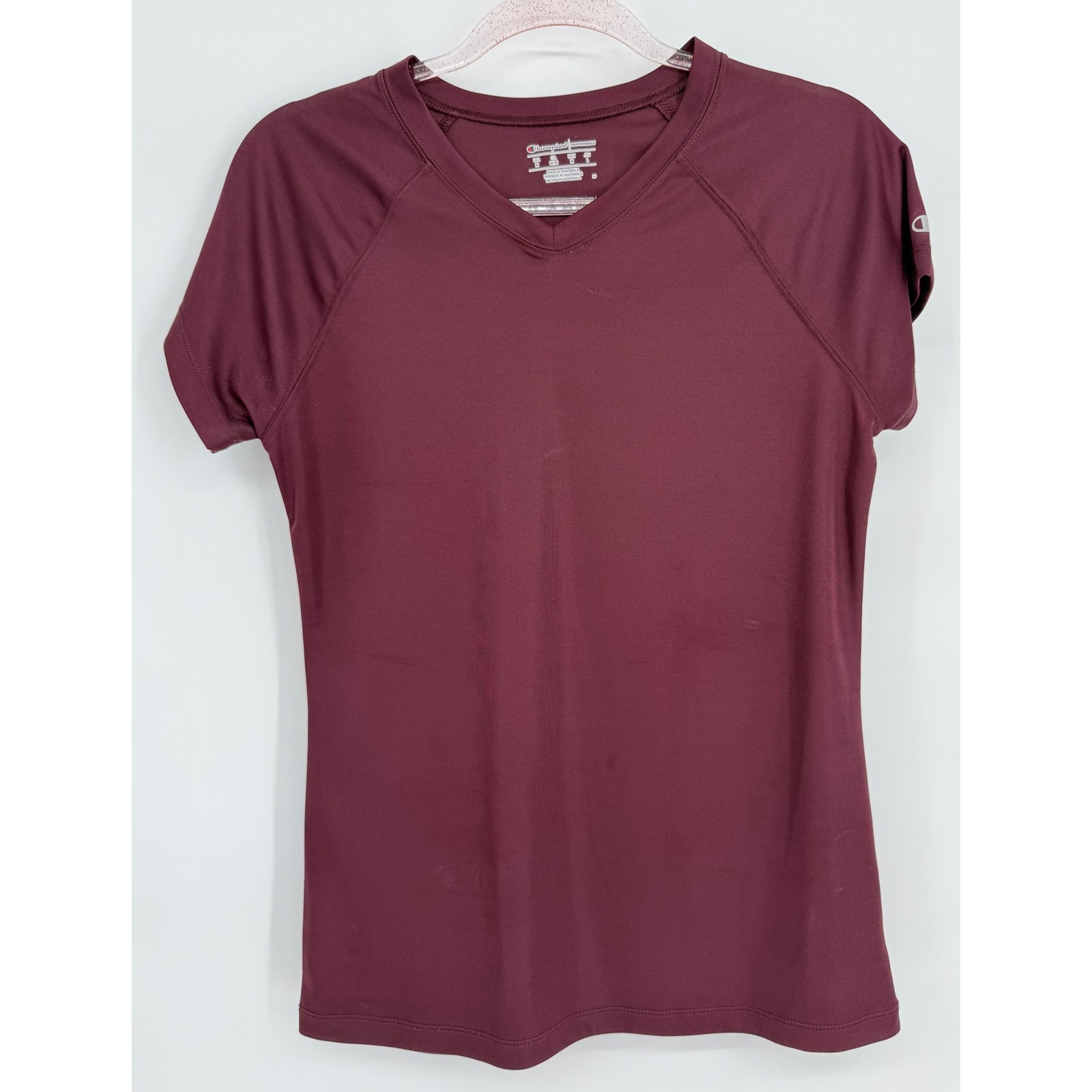Champion Performance Mens V-Neck Activewear T-Shirt Maroon Burgundy Sz M